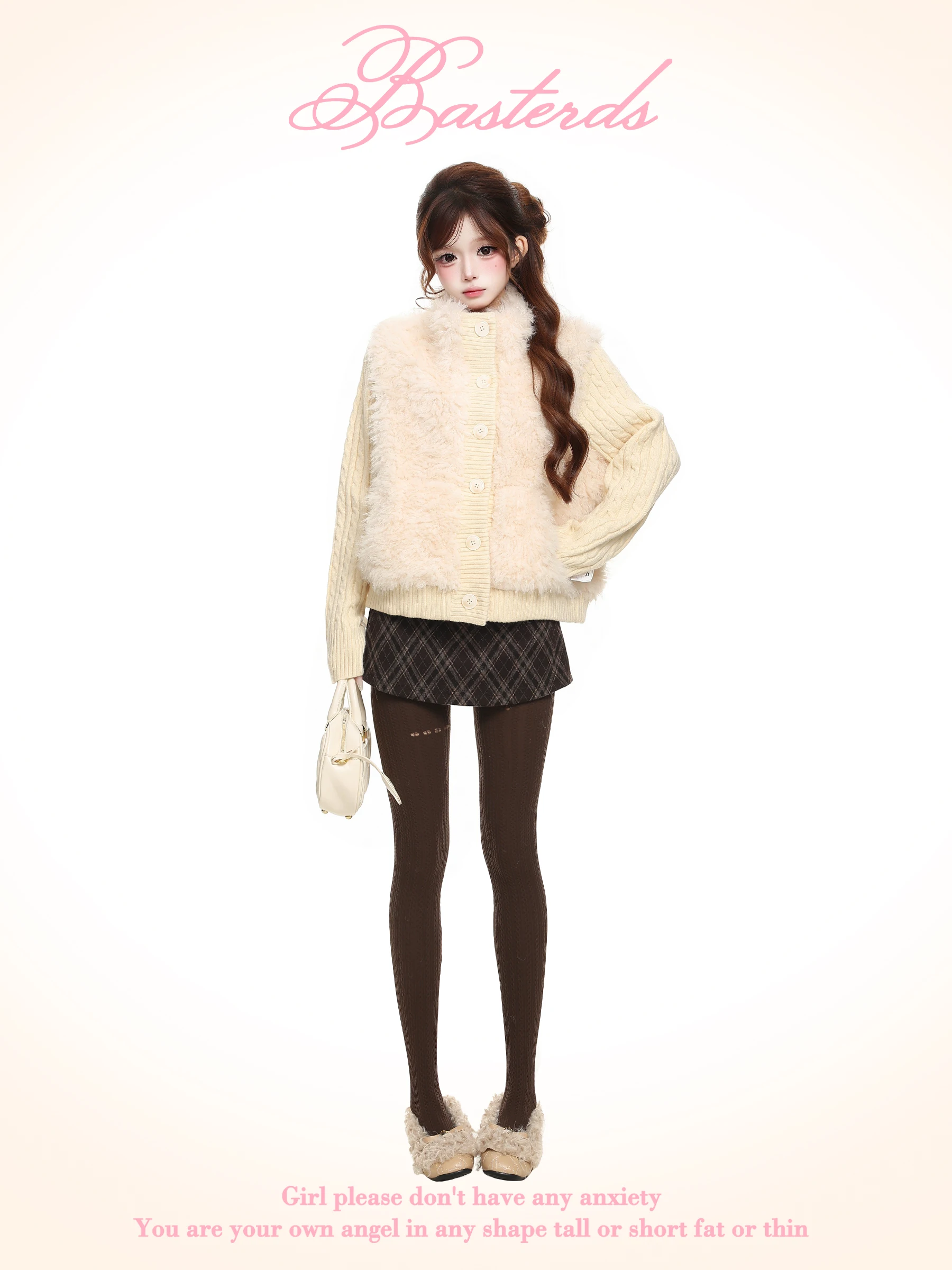 BASTERDS Korean Style Stand Collar Knitted Splicing Eco-Friendly Fur Coat Women's Autumn Winter Fake Two-Piece Warm Fluffy Top