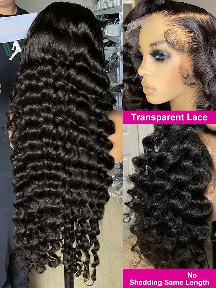 Perruque Lace Frontal Wig naturelle Loose Deep Wave, cheveux humains, Transparent HD, 5x5, sans colle, 13x4, 13x6, densité 250%