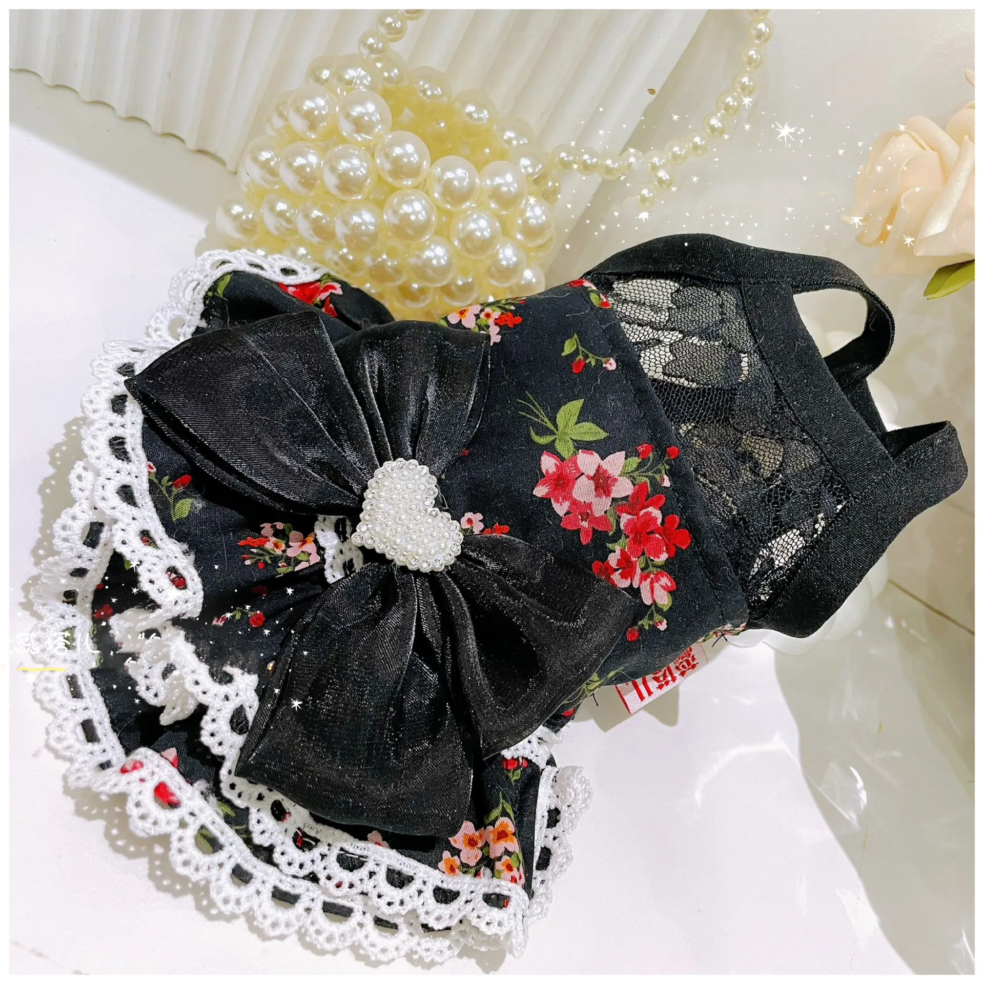 Vestido floral negro de estilo retro para hermana de mascotas/vestido para madre Chihuahua Teddy Yorkshire ropa para cachorros