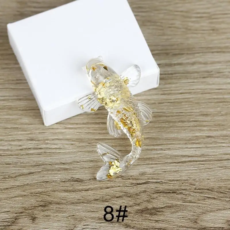 A9LA Natural Crystal Fish Miniature Figurine Resin Animal Ornament Home Decorations