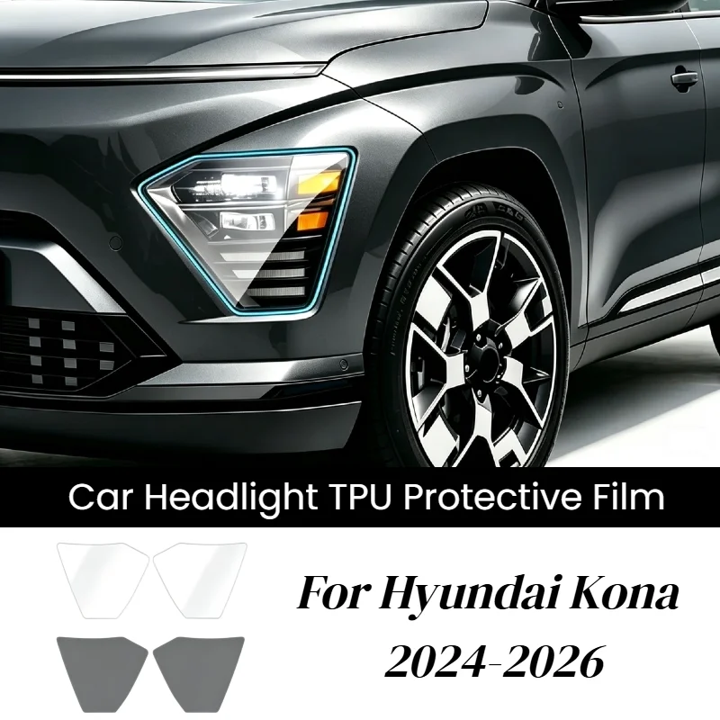 Pre‑Cut TPU Headlight Protective Film Clear Anti‑Scratch Head Lamp Tint Sticker For Hyundai Kona 2024‑2026 Car Accessories