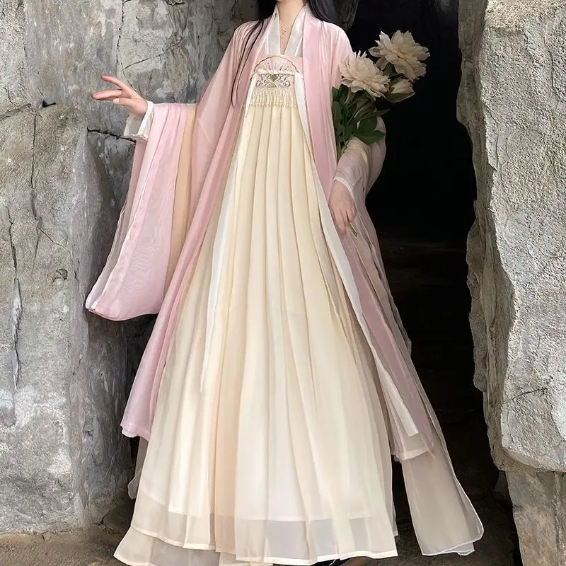 จีนแบบดั้งเดิมชุดกระโปรง Original Song Dynasty Hanfu หญิง Chic Fairy สีชมพูเต้นรําคอสเพลย์เครื่องแต่งกายชุดเจ้าหญิง