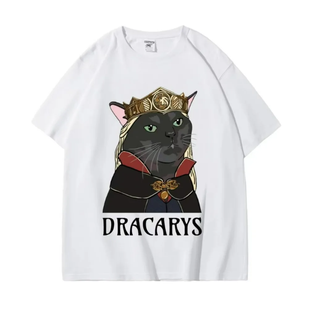 Zoned Out Black Cat Dracarys Graphic T Shirts Men Women Fashion Y2k Short Sleeve T-shirt Summer 100% Cotton Oversized T-shirts