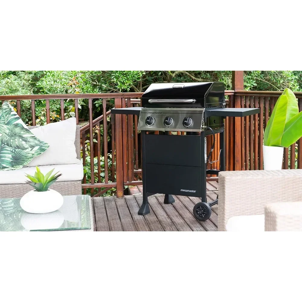 Patio and Garden Barbecue Grill Knife 3-Burner Propane Gas Grill With 2 Foldable Side Tables 30000 BTUs Viking Outdoor Cooking