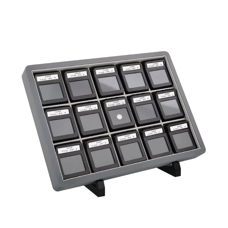 Interchangeable  Diamond Display Box 15 Slot Black Shiny Silver Tray for Jewelry Storage Metal Organiser Stone Details Card