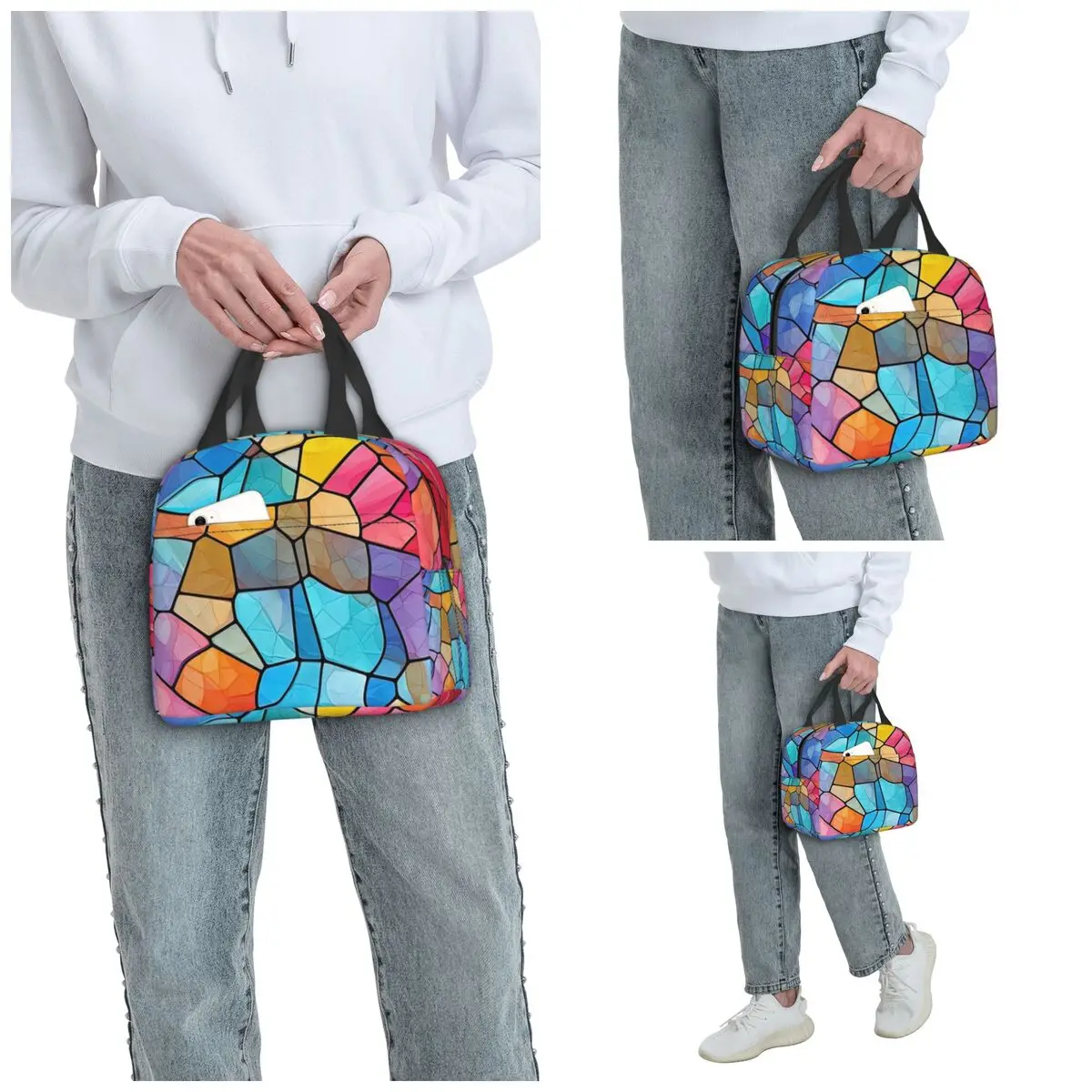 Abstract Stained Glass Tree Insulated Lunch Bag for Kids School Cooler Thermal Food Box Tote Portable Lunch Boxes Container