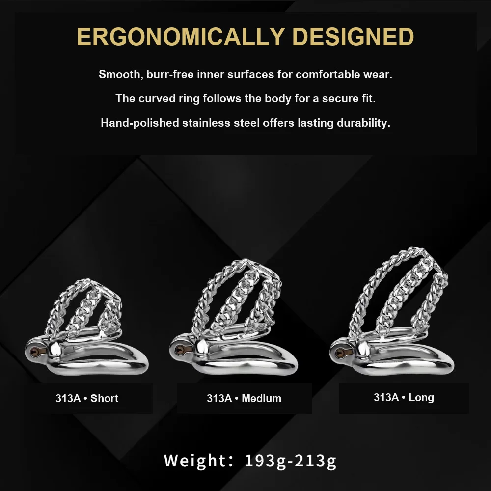 Stainless Steel Male Chastity Cage Chain Penis Lock Breathable Cock Ring Restraint Device with Padlock Adult BDSM Toy for Men
