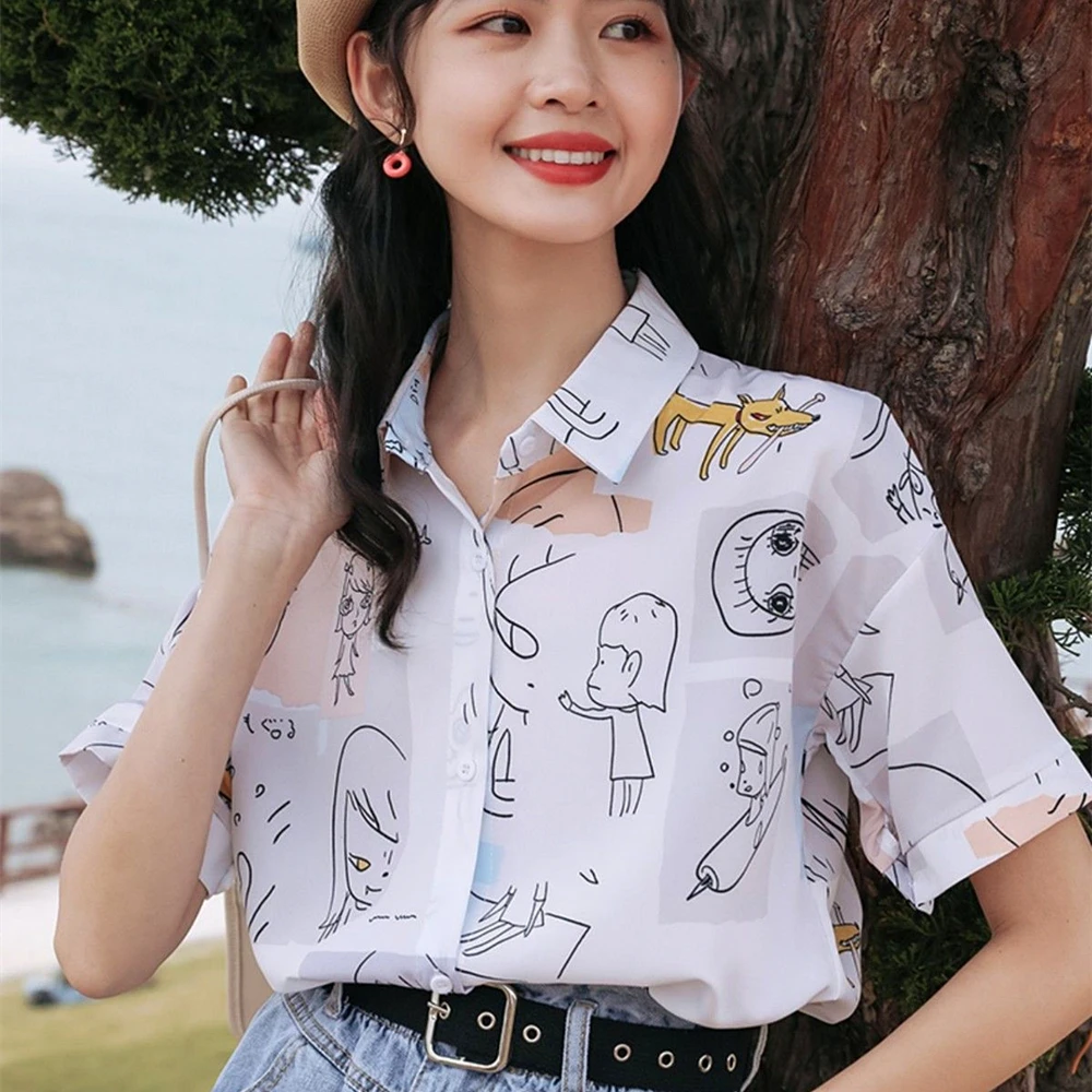 Japanese Fantastic Girl Anime Comics Shirts Teens Students Kawaii Summer Blouse Half Sleeve Oversized Camisas Women Beach Tops