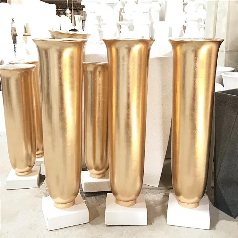 Wedding Road Introduction Gold Foil Fiberglass Floor-to-Floor Vase Company Front Desk Home Furnishing Hotel Club Chen Mei