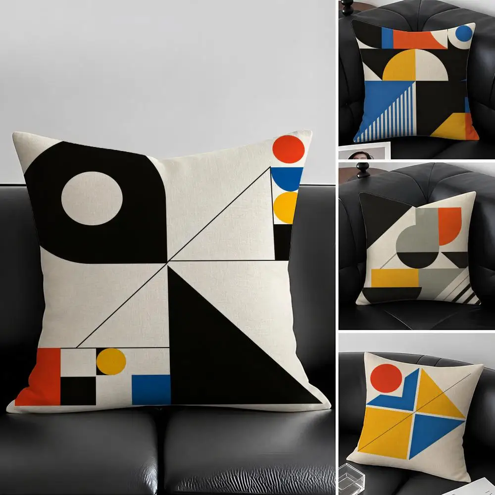 Art Reduced Geometry Cushion Cover Natural Linen Pillowcase Set, All-in-One Decor for Sofa, Bedroom & Chair