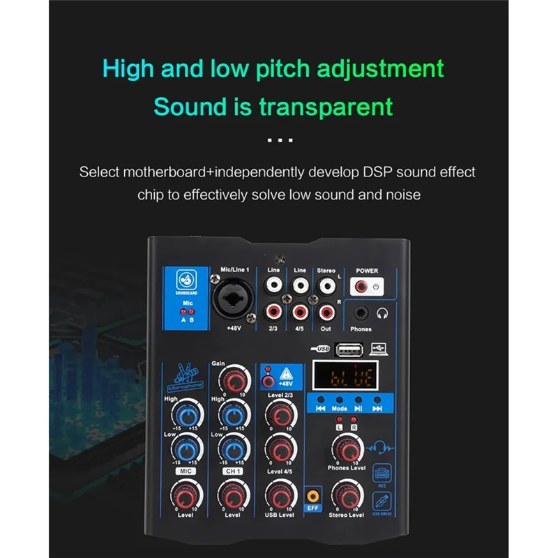 HFES 5 قناة USB جهاز مزج الصوت مع ميكروفون لاسلكي استوديو جهاز مزج الصوت بلوتوث REC DJ وحدة التحكم خلط للكاريوكي سهلة الاستخدام