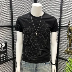 メンズ半袖Tシャツ,サマーデザイン,上質,ラインストーン付き,上質,コットン