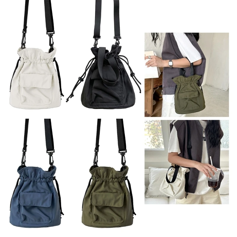 Simple Women's Shoulder Bag Nylon Large Capacity Drawstring Portable Handbags Korean Style Fashion Casual Tote Bags