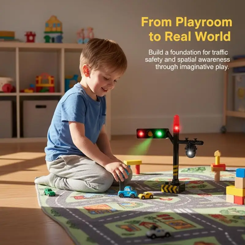 Kids Educational Mini Traffic Signal Light Model Simulation Toy LED Road Sign Scene Learning Desk