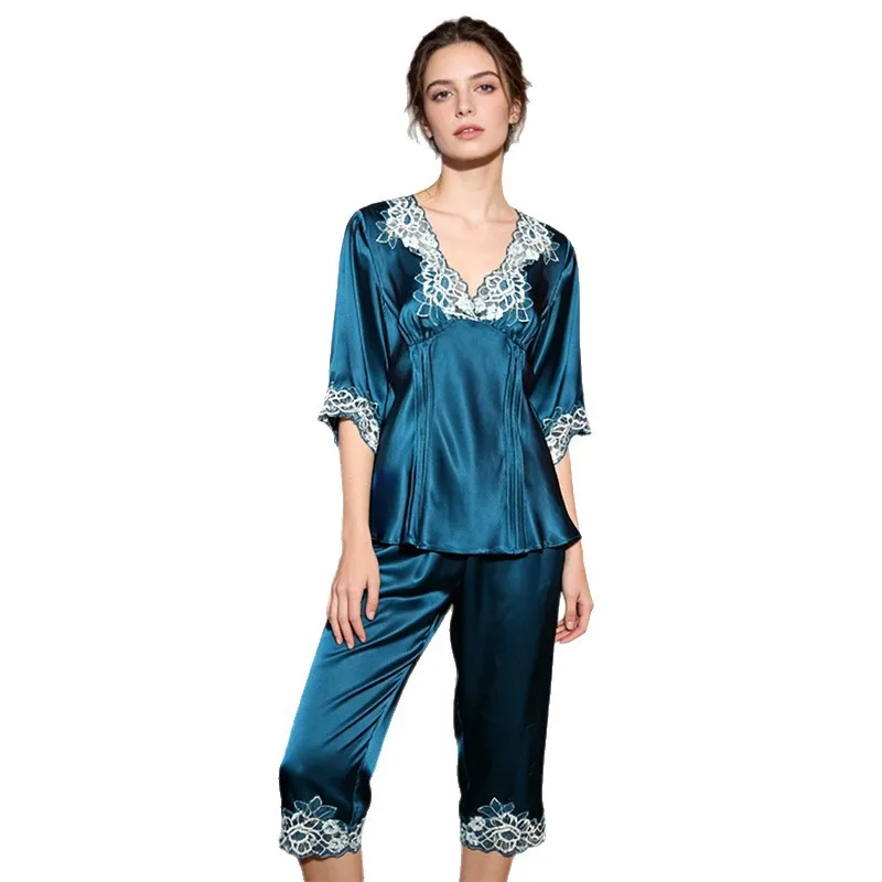 100% Mulberry Silk Pajamas Women 2026 Spring Summer Luxury Mid Sleeve Homewear Elegant Daily Outdoor Loungewear Set view 5