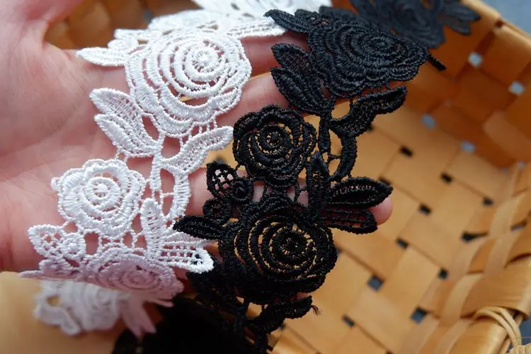 Polyester Embroidery Lace Ribbon, French Lace, Guipure Fabric, DIY Trims, Warp Knitting, Sewing Accessories, Black and White