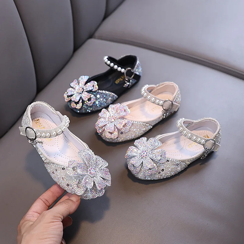 

Rhinestone Bowtie Kids Leather Shoe Fashion Causal Sequins Children Causal Wedding Flat Shoes Spring Autumn Girl Princess Shoes