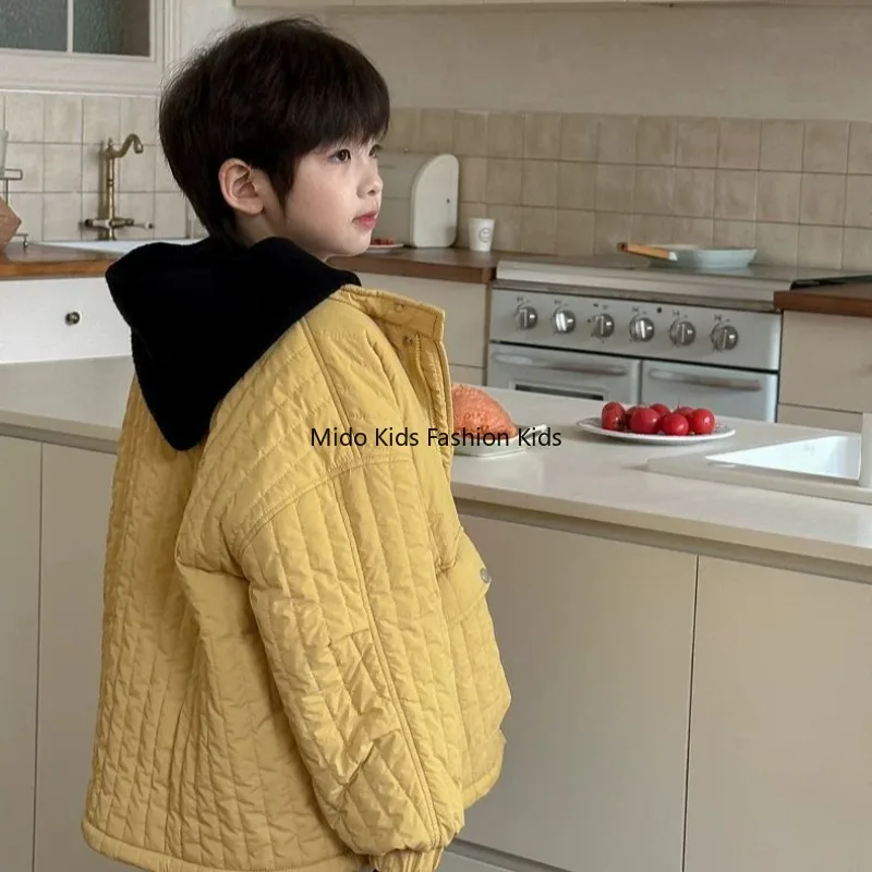 Boys' Cotton-Lined Jacket  Winter New Arrival Boys' Thickened Padded Mid-to-Large Child's Casual Fashion Quilted Top Outerwear