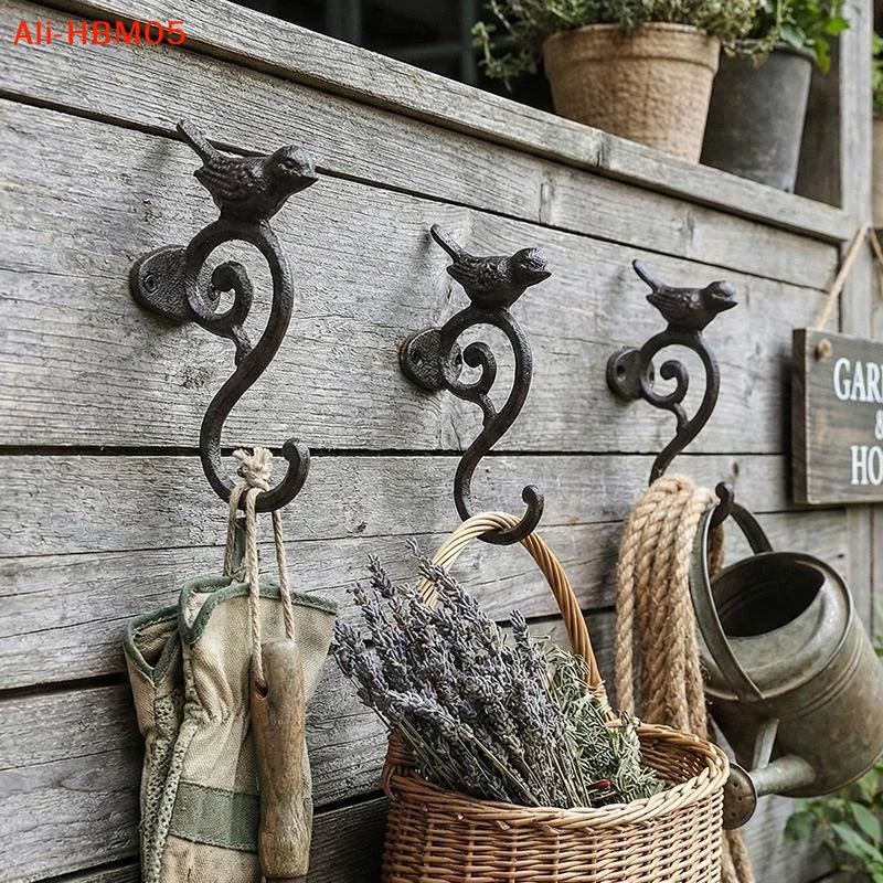 (HB05)Rustic Cast Iron Wall Hook Decorative Heavy Duty Wall Mounted Rack Sturdy Rust Proof Entryway Key Organizer Living Room