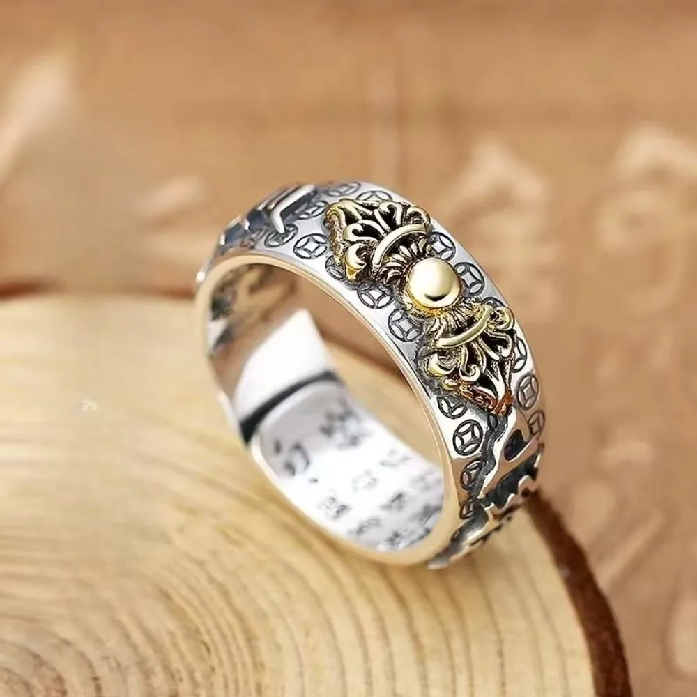 Elegant Chinese Pixiu Ring Silver Plated Adjustable Wealth Amulet Ring Portable Unisex Lucky Jewelry Ring for Women Men