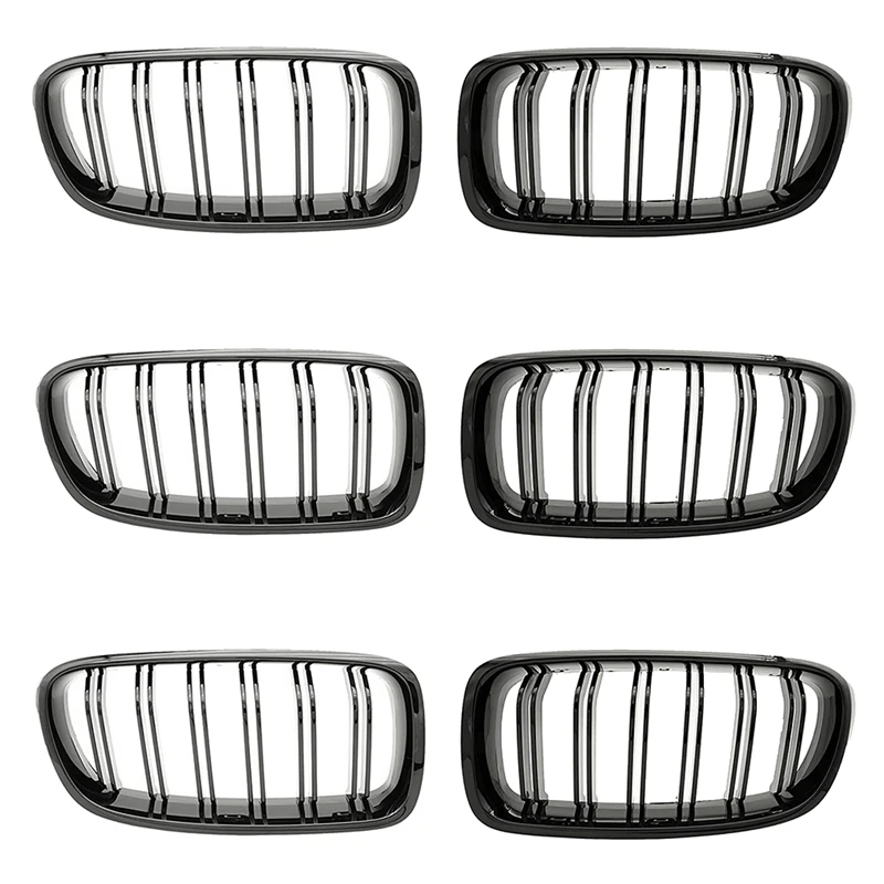 3 Pair Gloss Black Car Front Kidney Grille Grill For-BMW 3 Series F30 F31 F35 2012-2018