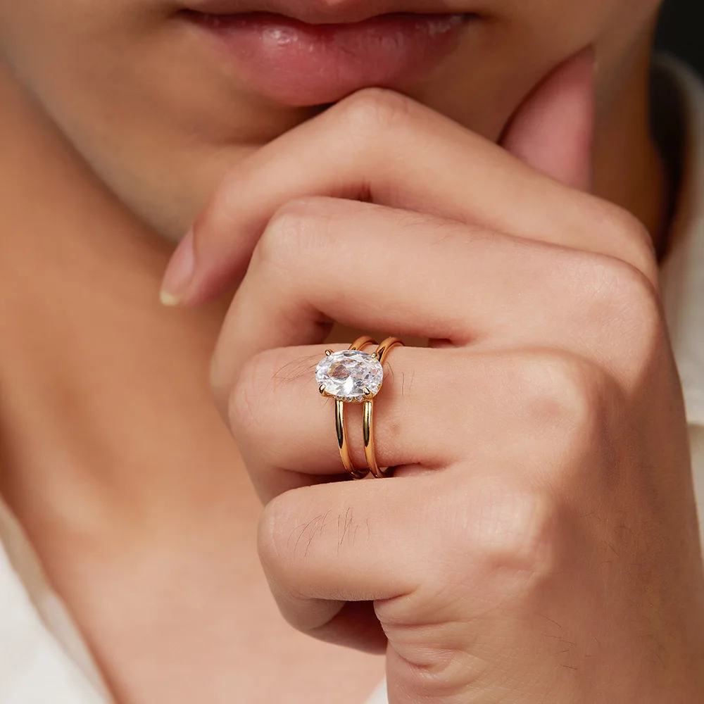 TY 2 Carat Oval Moissanite Ring 925 Sterling Silver for Women Luxury Engagement Ring Couple Ring Pigeon Egg Fine Jewelry D Color