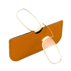 Portable Reading Glasses for Men Prescription Glasses Clip Nose with Out Temple Rectangle Metal with Case +1 1.5 2 2.5 3