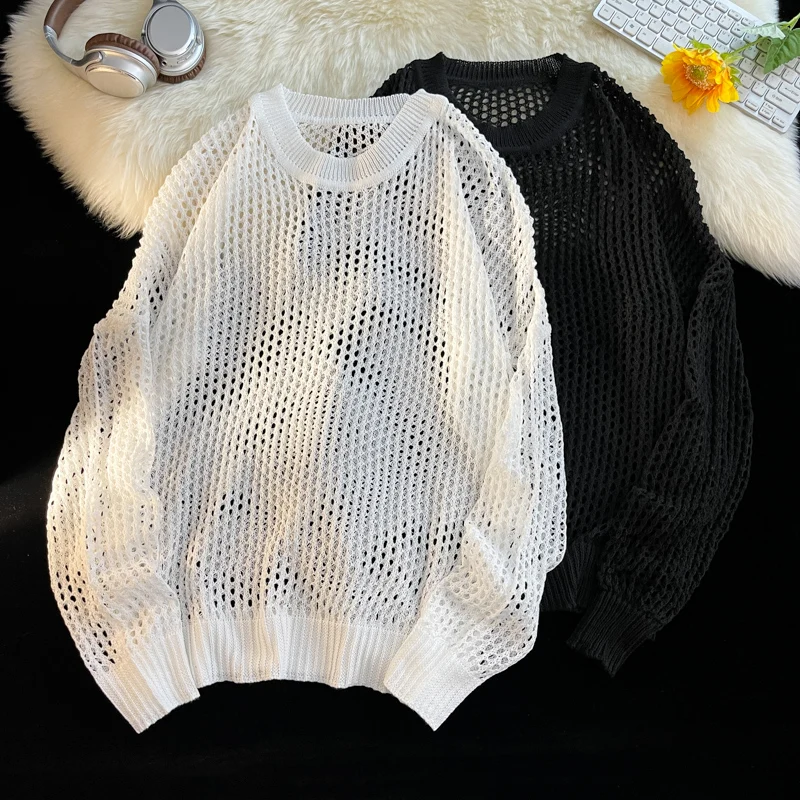 

Оверсайз вязаный свитер с вырезами в стиле Lazy Street, с круглым вырезом и длинными рукавами, повседневная верхняя одежда для пар на осень