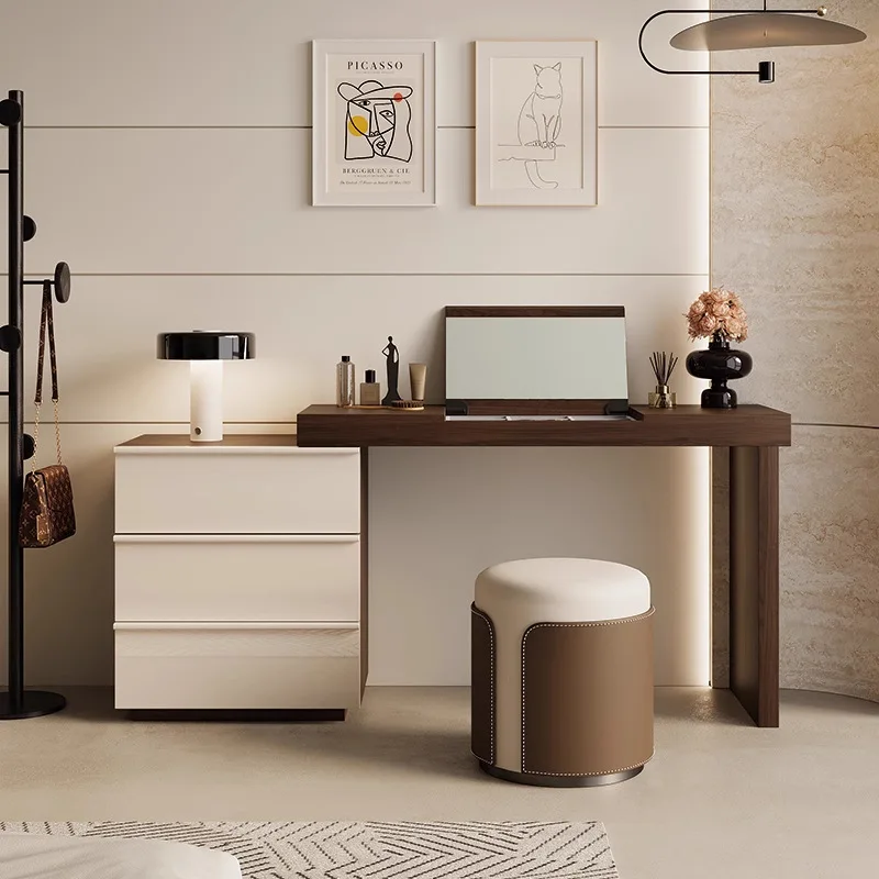 Medieval dresser solid wood flip retractable six-chest cabinet bedroom minimalist light luxury makeup table bedside storage