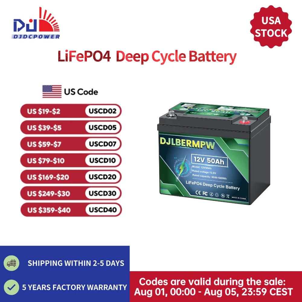 

DJLBERMPW 12V 50Ah LiFePO4 Battery Lithium Iron Phosphate Batteries in 50A BMS for Marine Trolling Motor RV Solar Golf Carts