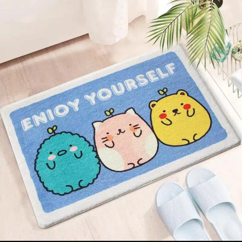 Bathroom Rug Cute Cartoon Animal Shaped Super Absorbent Soft Imitation Cashmere Non-Slip Mat for Home Shower Kids Room