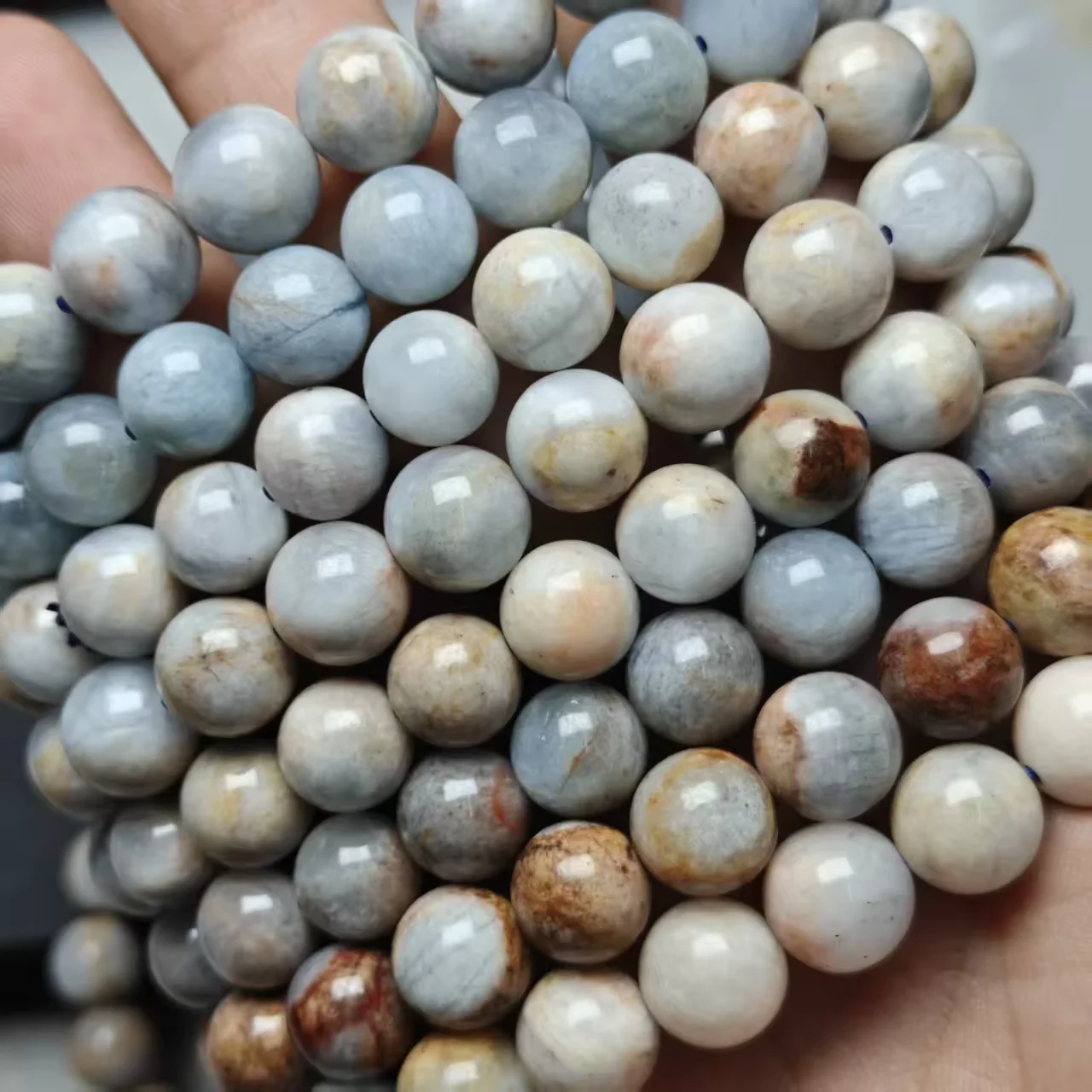 Natural A+ Aquamarine Smooth round Beads Elastic Jewelry Gift Island Blue Gemstone for Bracelet Making Jewelry Design