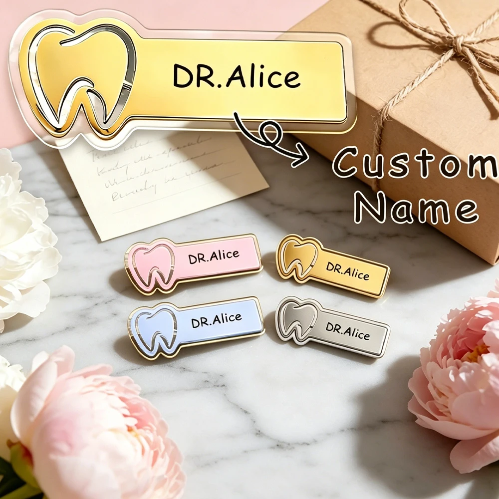 Embroidery Names - カスタムドクターナース名入りブローチ アクリル製医療用ブローチ 歯型ピン カスタム名入りブローチ 医師や看護師へのギフト