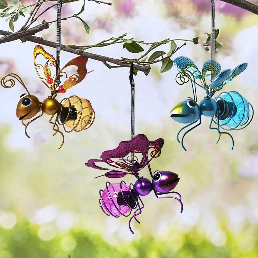 Solar Iron Insect Ornament Light Beetle Bee Ant Hanging Lamp Outdoor Garden Courtyard Solar Decorative Light