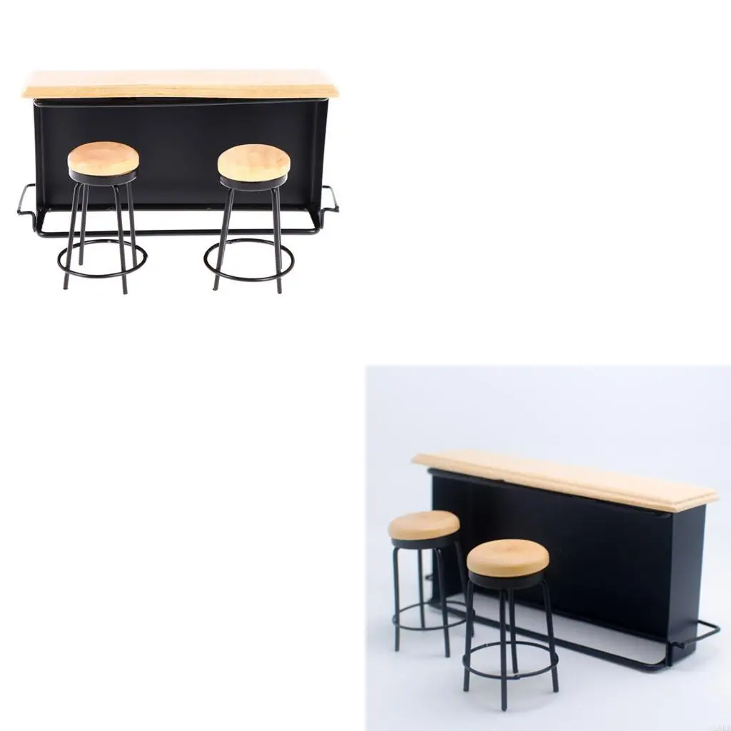 

Miniature Bar Table and Stool Set For 1/12 Doll House Bar Set Scene Display Props L8RB