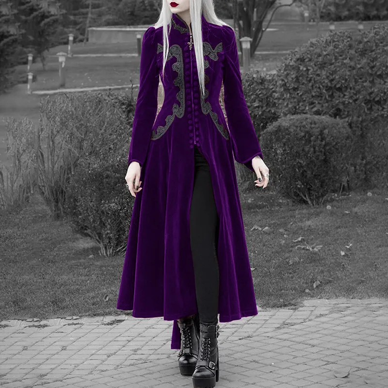 2025 Nieuwe Vintage Vrouwen Lange Mouw Fluwelen Slipjas Jas Gothic Jurk Herfst Vampier Geul Bovenkleding Middeleeuwse Cosplay Kostuum