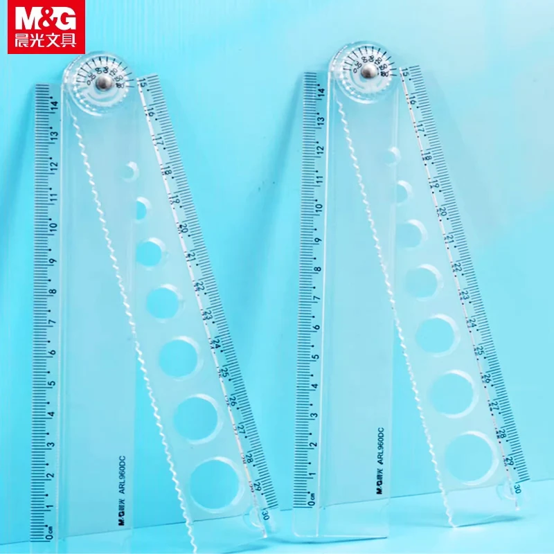 M&G 30cm 투명 웨이브 디자인 접이식 자 미니멀리스트 휴대용 다기능 학생용 그림 측정 도구 초등학생용