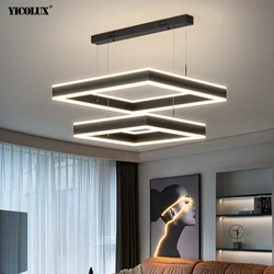 Remote Dimming Simple Black White New Modern LED Chandelier Lights Living Dining Room Bedroom Pendant Hall Lamps Indoor Lighting