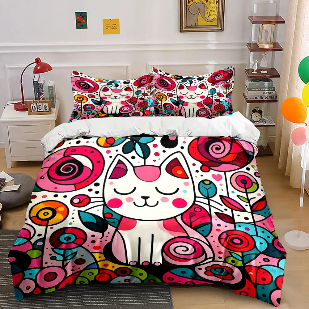 

Painted Cat and Dreamy Garden Printed Duvet Cover Set 1 Duvet Cover+2 Pillowcase Multi Size Bedroom Bedding Decor Luxury gifts
