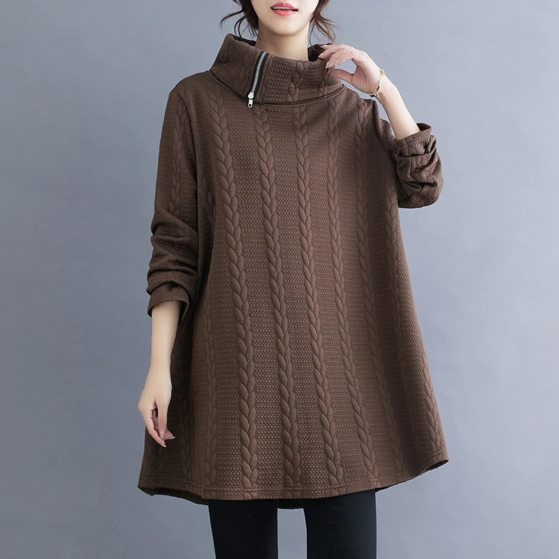 Loose High Collar Sweatshirt Women's Lazy Style Oversize Autumn Winter New Asymmetric Hooded Base Shirt Commute Style Loose Fit