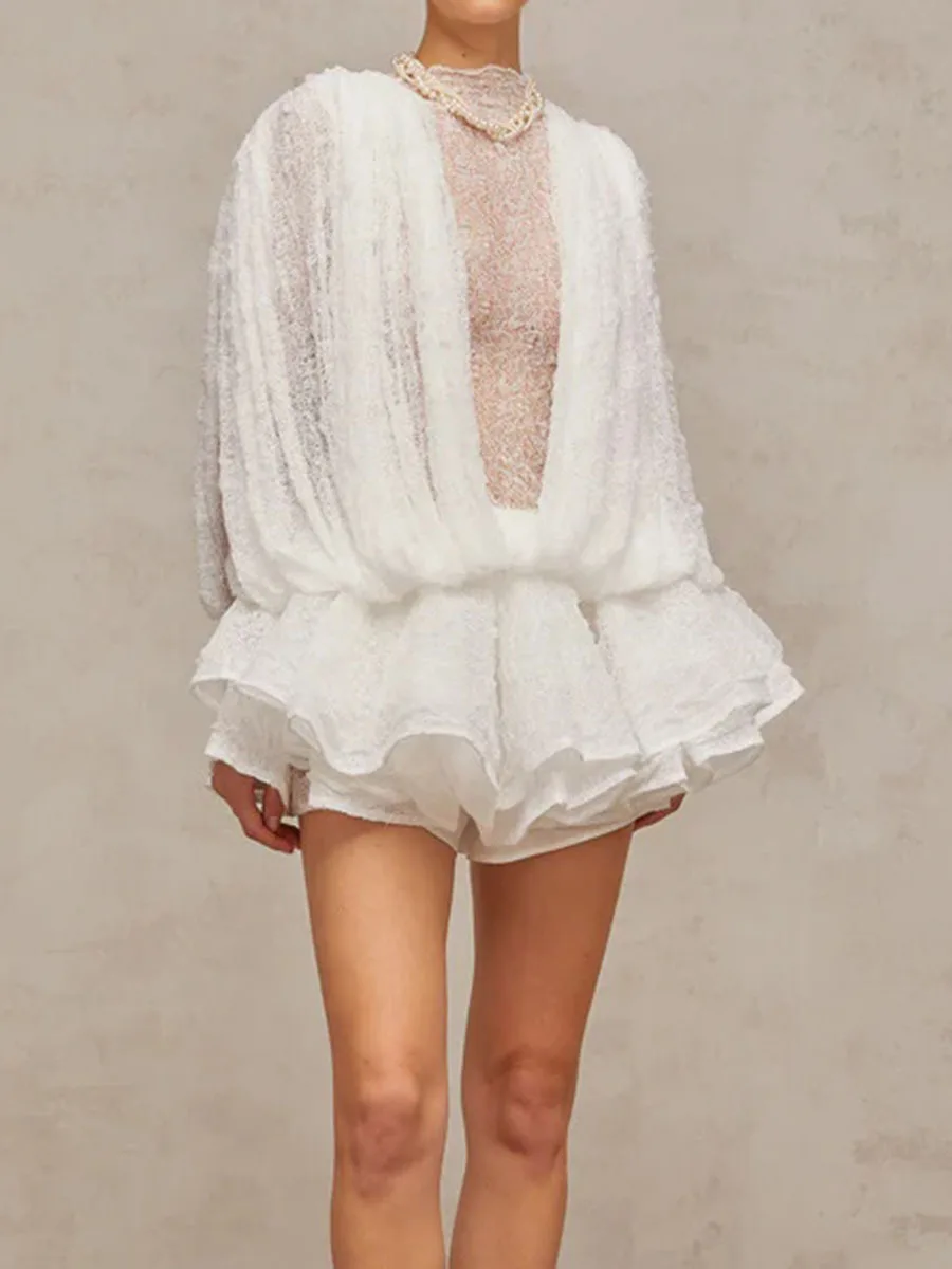 TWOTWINSTYLE Solid Loose Chic Mini Dresses For Women O Neck Long Sleeve High Waist Temperament Mini Dress Female Fashion Style