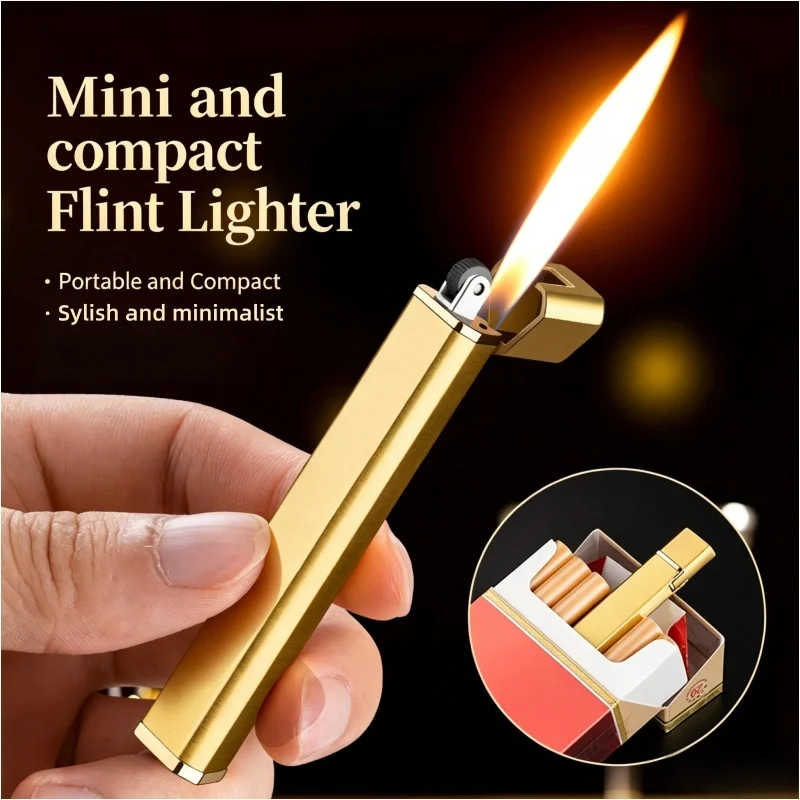 Slim Compact long grinding wheel lighter Portable unique metalLighter Gender-Neutral Style smoking accessories gift Refillable