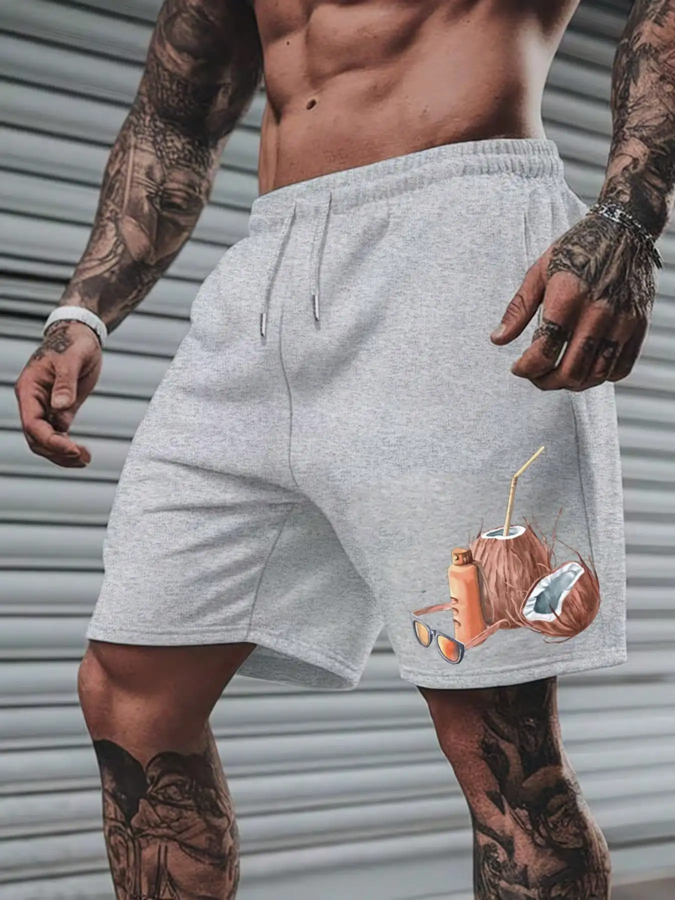 

Casual Style Coconut Water Bottle Glasses Straw 01.Jpg Unisex Summer Beach Shorts Casual Drawstring Loose Shorts Unisex