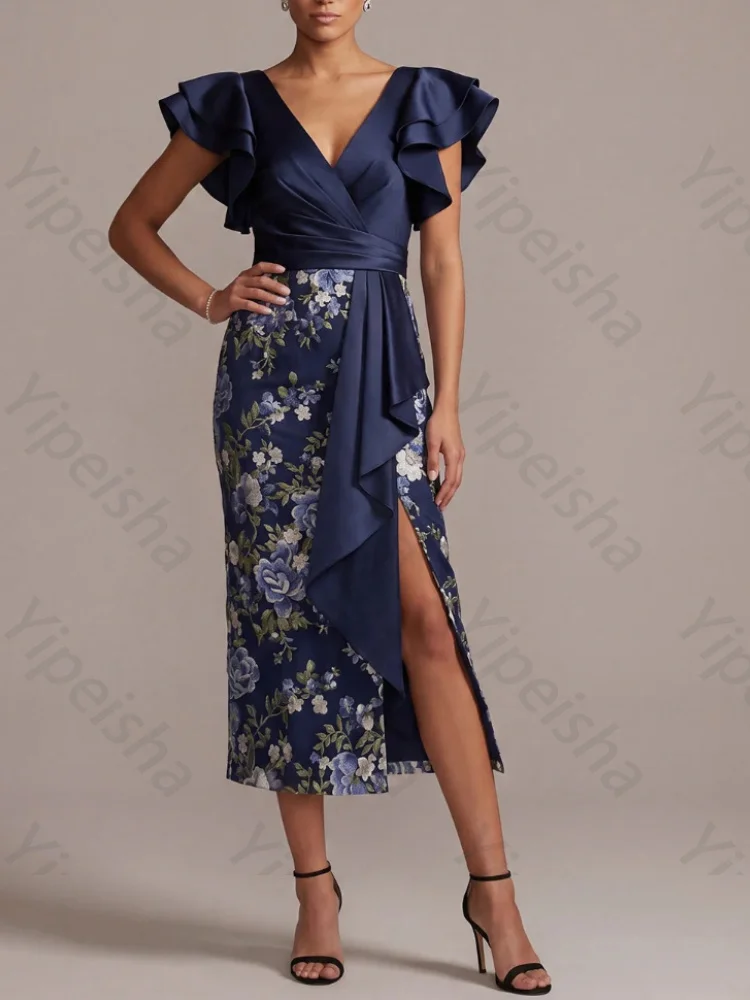 Customized Sexy Bodycon V-Neck Ruffled Mother of The Bride Dresses Elegant Sleeveless Evening Dress High Quality Prom Party Gown