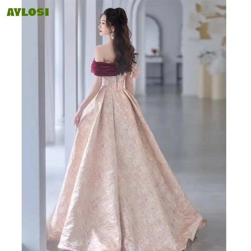 Aylosi 2024 Hochzeits feier Kleid für Frauen Französisch Stil schulter freie Vintage Vestidos de Mujer Elegantes Brautjungfer Maxi kleider