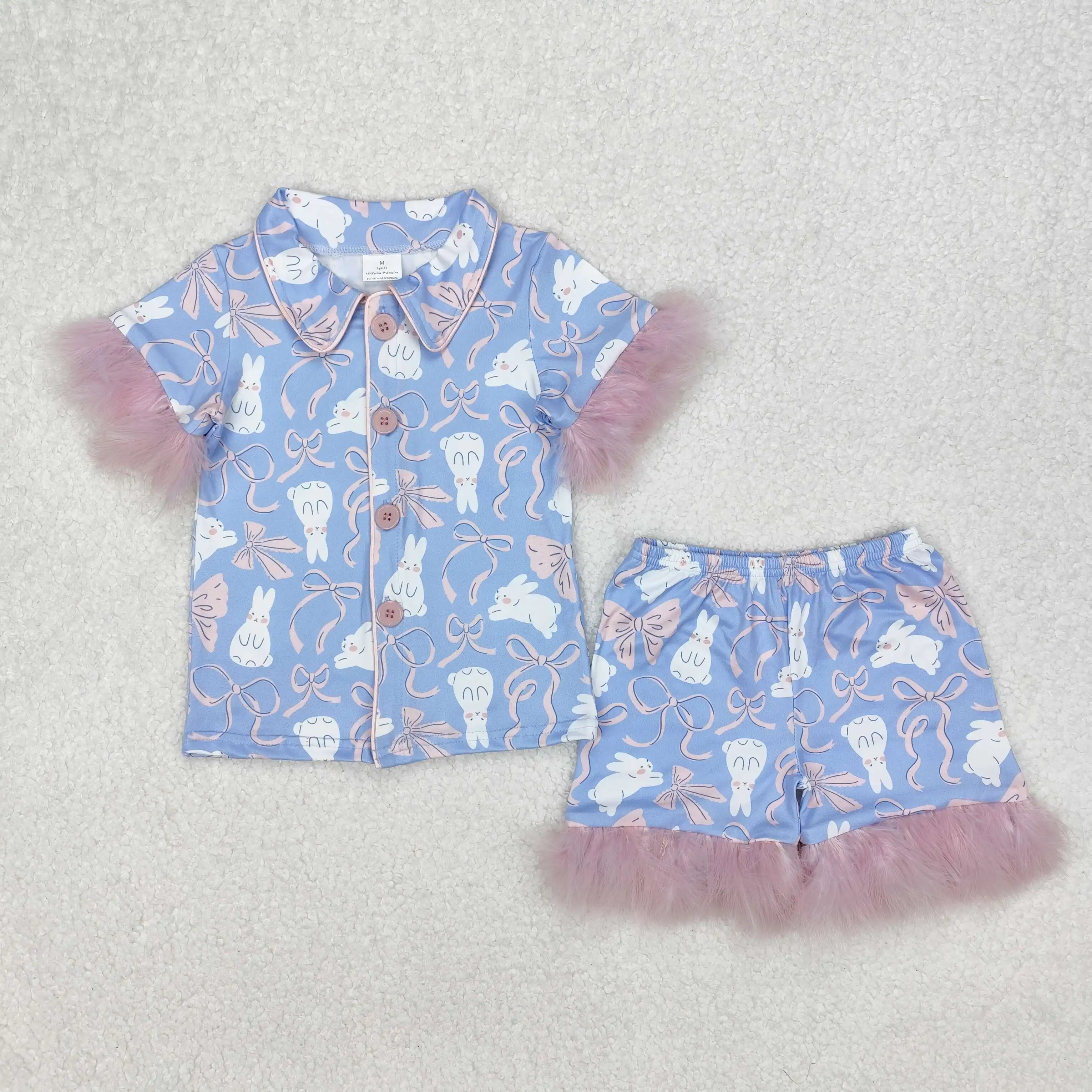 Fashion Baby Girls Pajamas Shorts Sleeve Shorts Sets Boutique Kids Clothes Girls Sleepwear Boys Nightwear Sets Pink Fur Pajamas