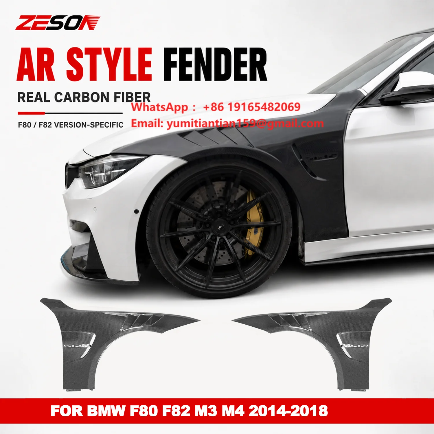 ZESON Dry Carbon Fiber AR Style Vented Fender for BMW M4 F82 F83 Coupe Convertible 2014-2018