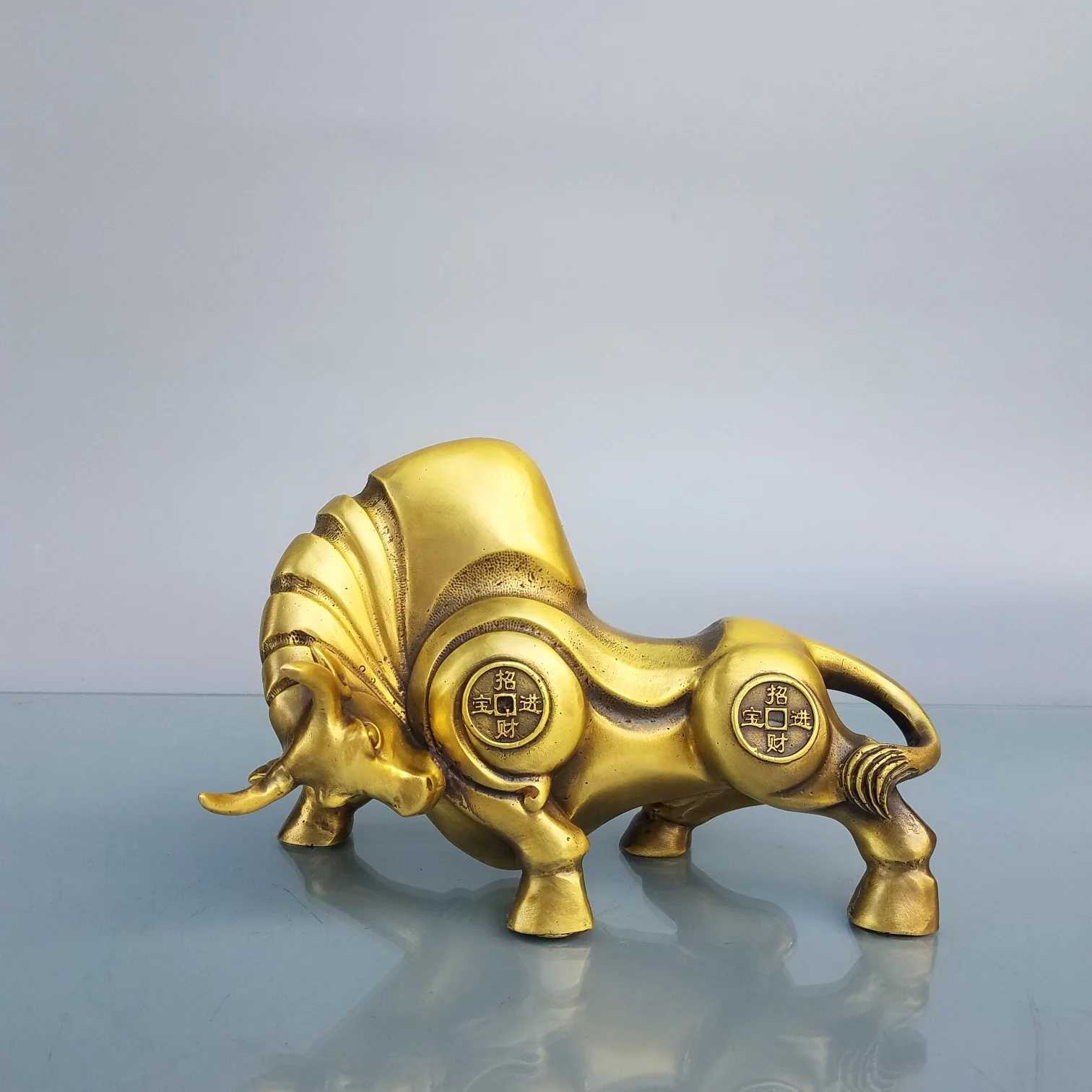 Pure copper statue Wang Shi Niu Wangcai Niu 21 * 14 * 15 * cm, 1.3 kg