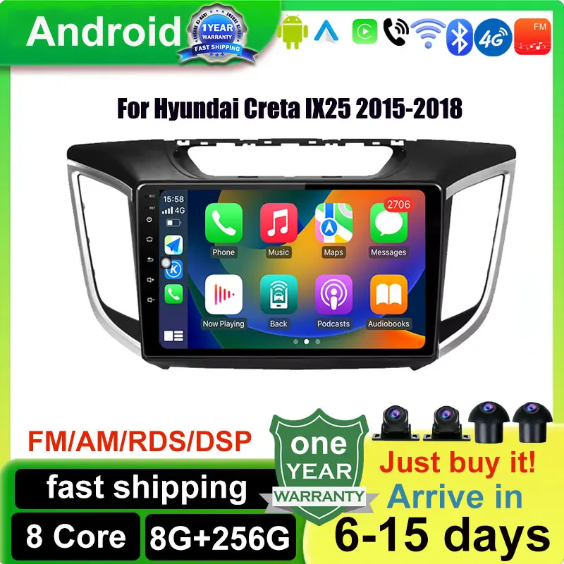 Carplay Android 14 Car Radio Multimedia Stereo Player WiFi GPS Navigation For Hyundai Creta IX25 2015-2018