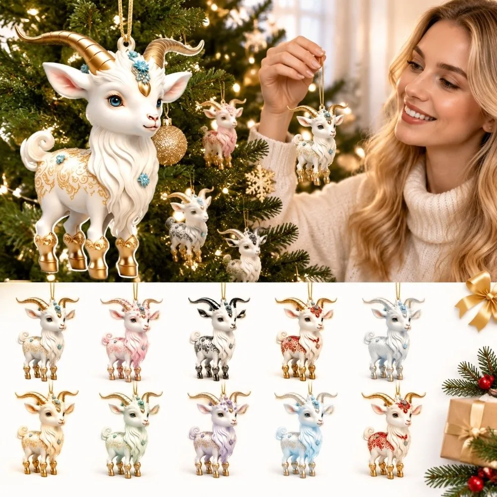 Gifts 2D Flat Goat Hanging Ornament Set Acrylic Shining Goat Pendant Artificial Rhinestone Simulation Keychain Bag Charms